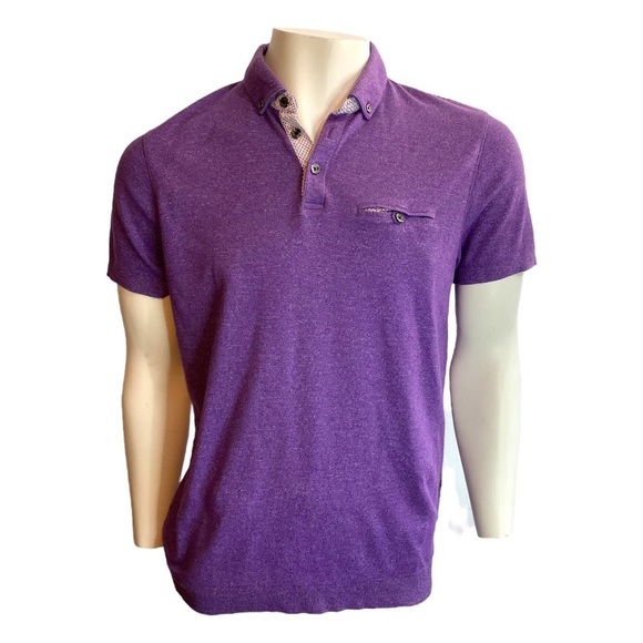 Ted Baker London Purple Cotton Blend Button Down Polo Shirt Size 4 (US Large) - Picture 1 of 5